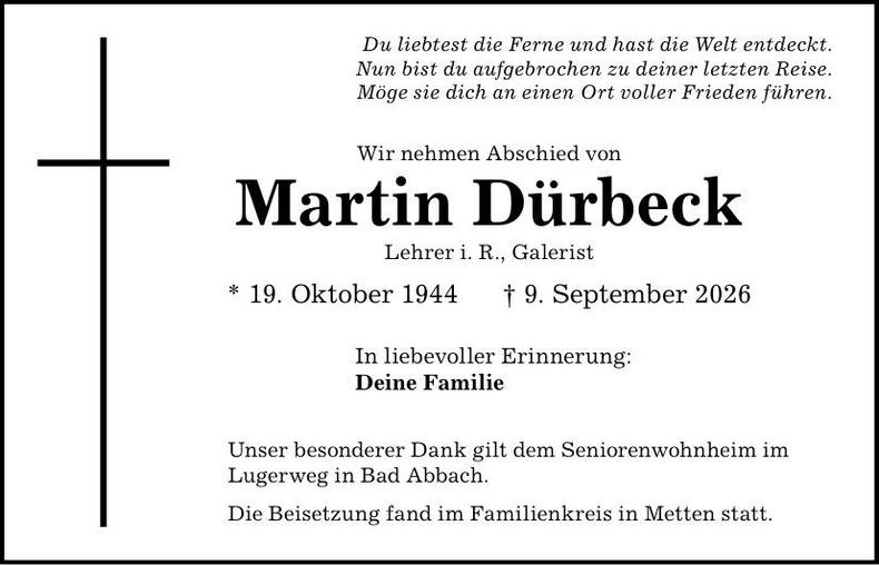 Traueranzeige Martin Dürbeck