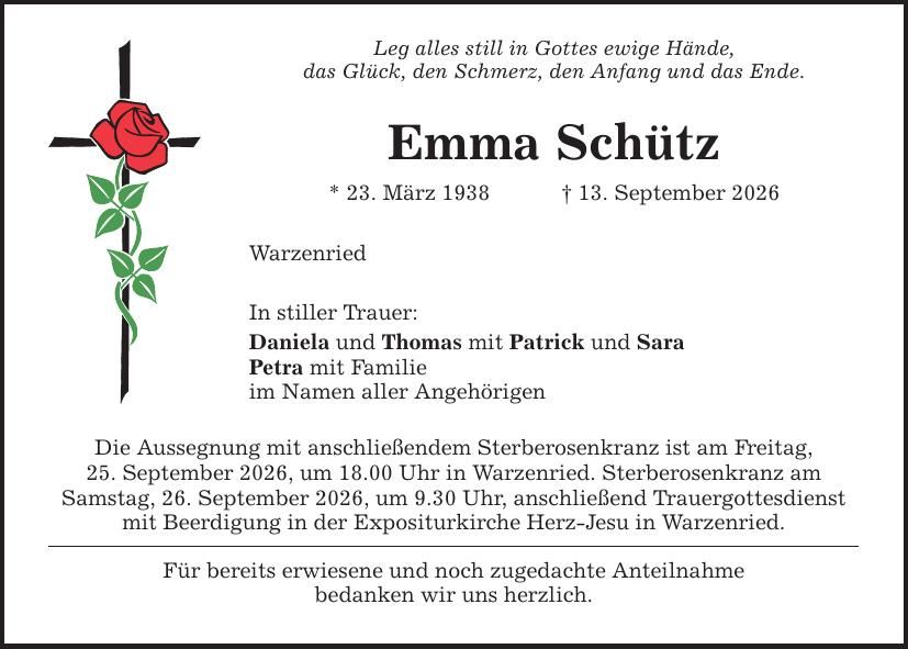 Traueranzeige Emma Schütz
