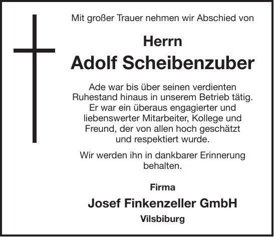 Traueranzeige Adolf Scheibenzuber