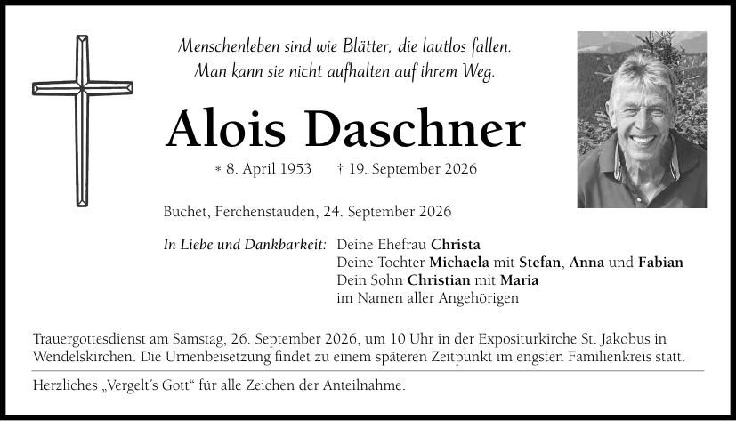 Traueranzeige Alois Daschner