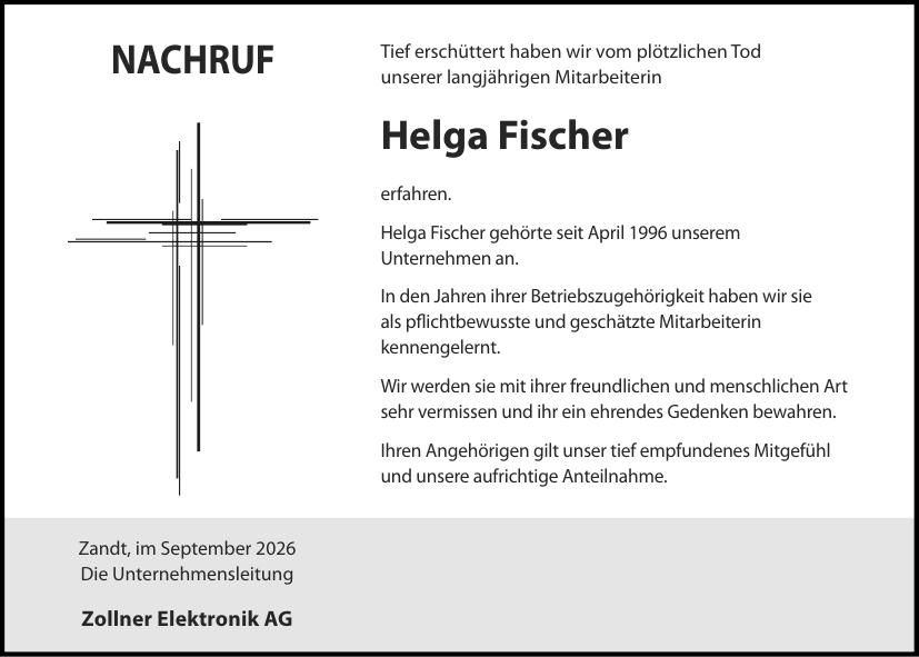 Traueranzeige Helga Fischer