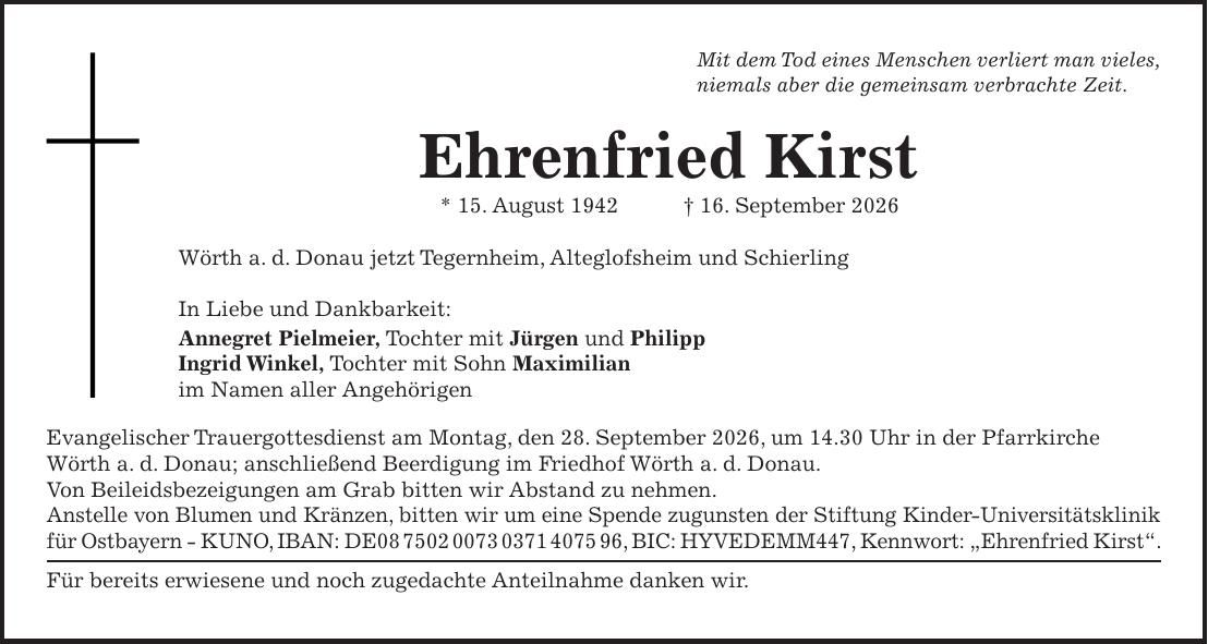 Traueranzeige Ehrenfried Kirst