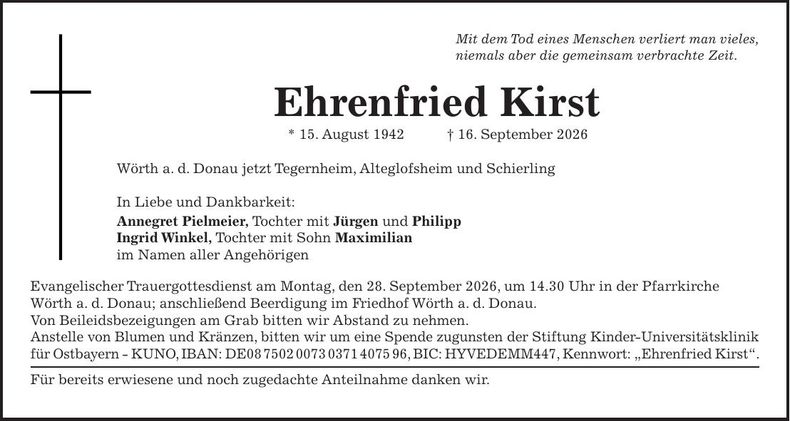 Traueranzeige Ehrenfried Kirst