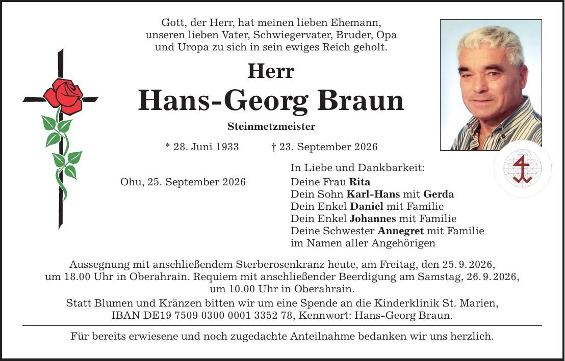 Traueranzeige Hans-Georg Braun