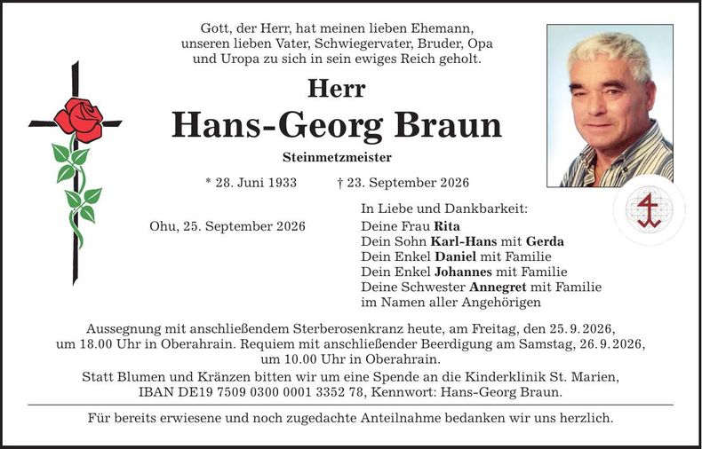 Traueranzeige Hans-Georg Braun