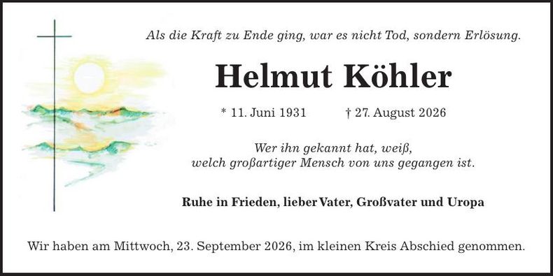 Traueranzeige Helmut Köhler