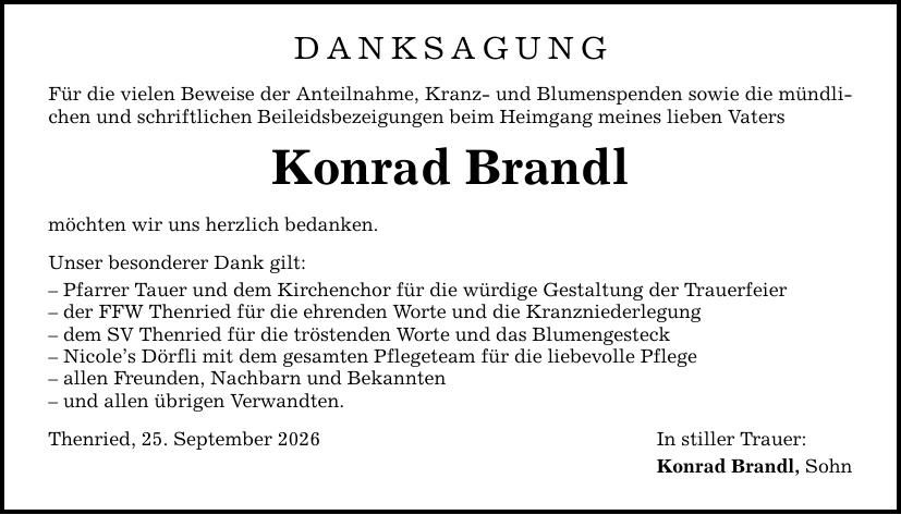 Traueranzeige Konrad Brandl