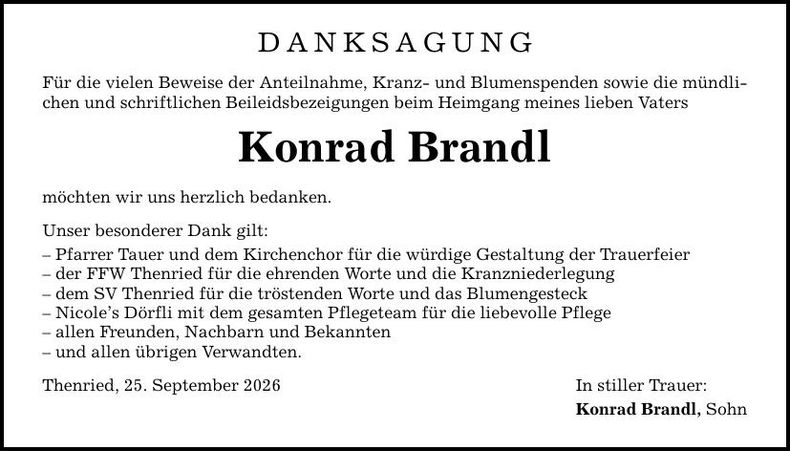Traueranzeige Konrad Brandl