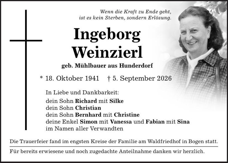 Traueranzeige Ingeborg Weinzierl