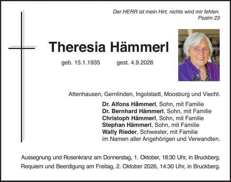 Traueranzeige Theresia Hämmerl