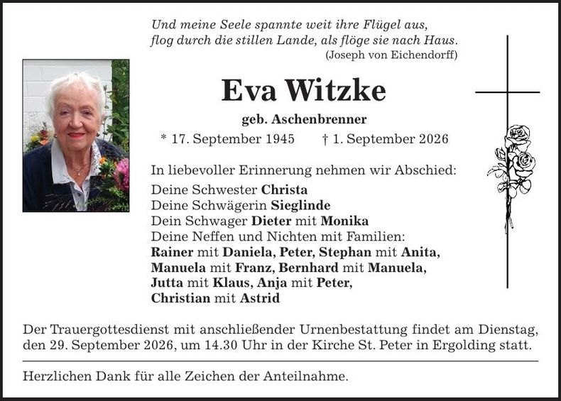 Traueranzeige Eva Witzke
