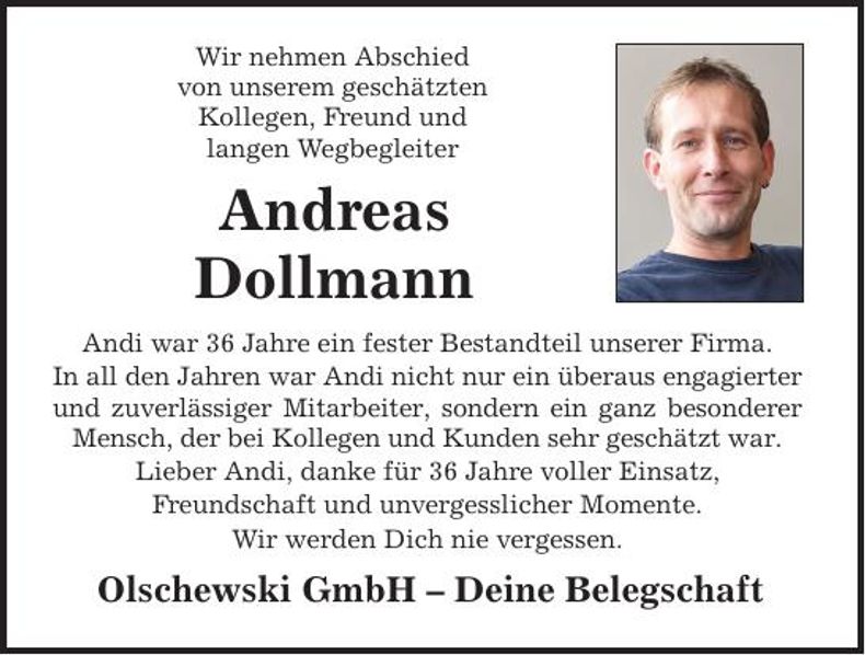 Traueranzeige Andreas Dollmann
