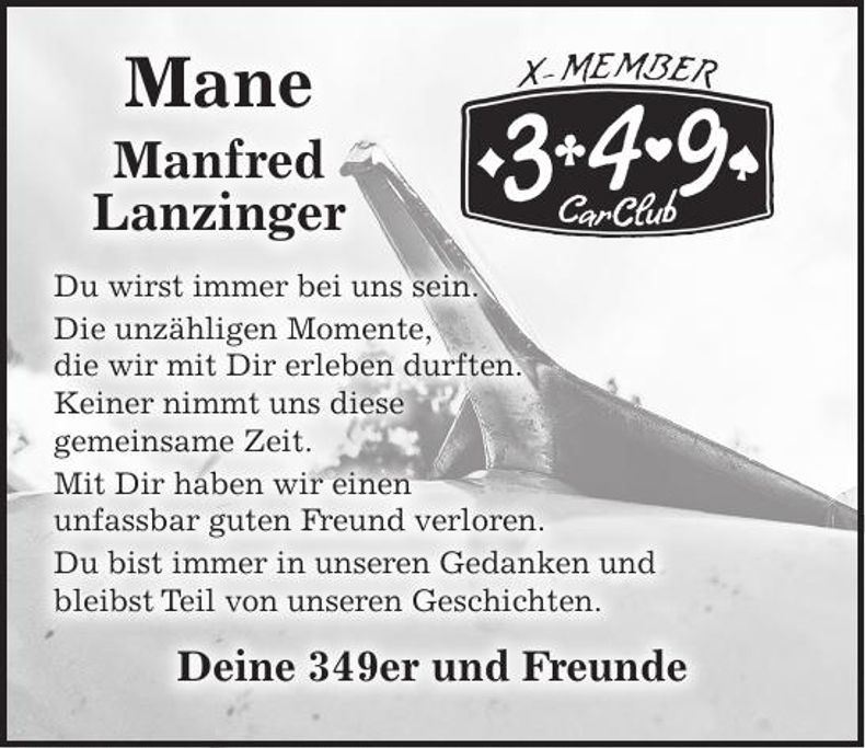 Traueranzeige Manfred Lanzinger
