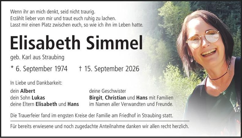 Traueranzeige Elisabeth Simmel