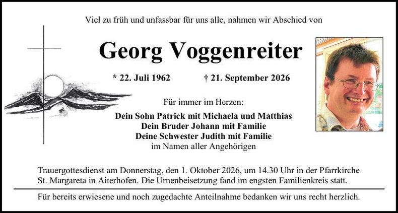 Traueranzeige Georg  Voggenreiter 