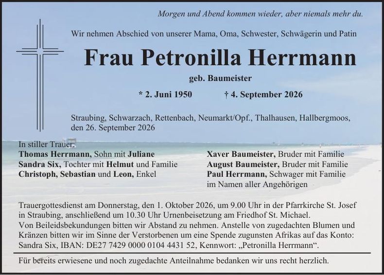 Traueranzeige Petronilla Herrmann