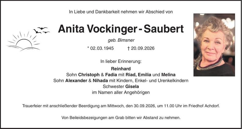 Traueranzeige Anita Vockinger