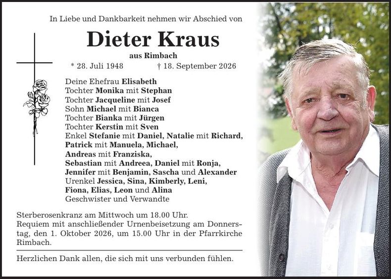 Traueranzeige Dieter Kraus