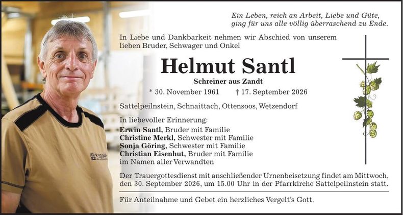 Traueranzeige Helmut Santl