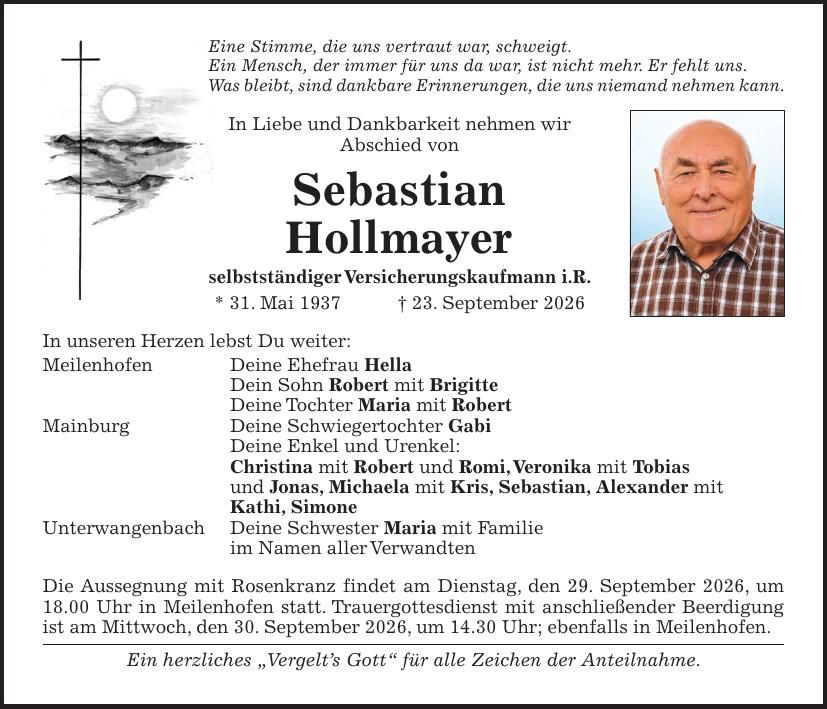 Traueranzeige Sebastian Hollmayer
