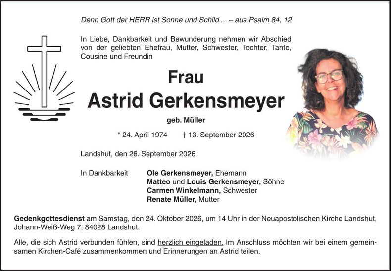 Traueranzeige Astrid Gerkensmeyer
