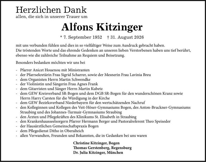 Traueranzeige Alfons Kitzinger