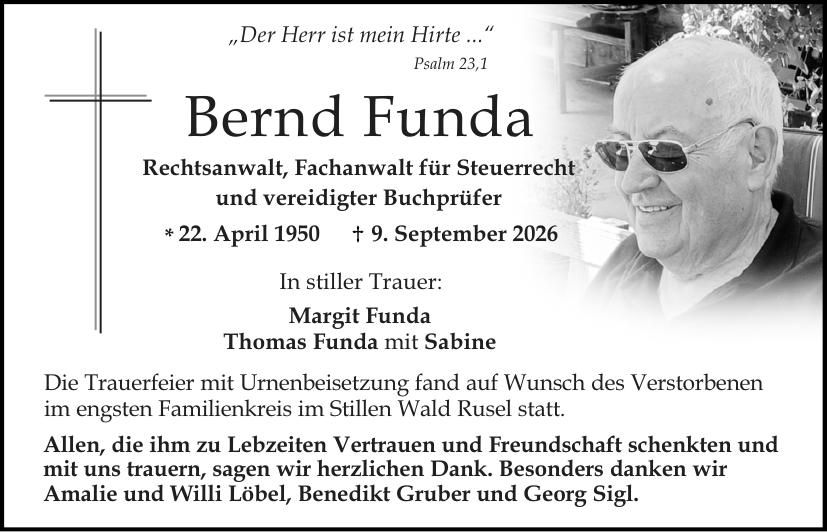 Traueranzeige Bernd Funda