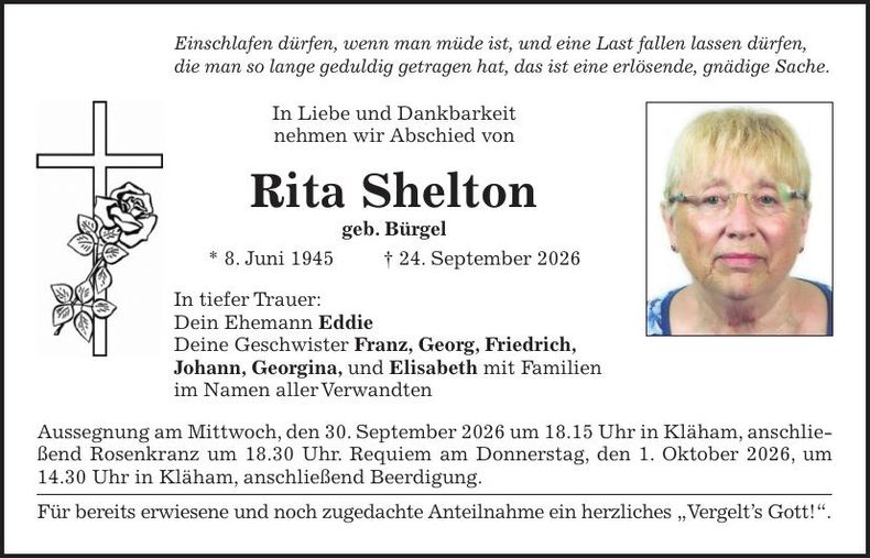 Traueranzeige Rita Shelton