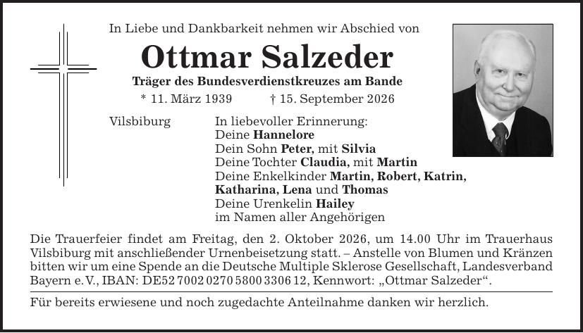 Traueranzeige Ottmar Salzeder