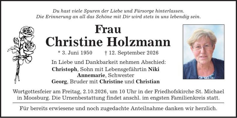 Traueranzeige Christine Holzmann