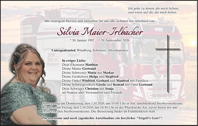 Traueranzeige Silvia Maier-Irlbacher