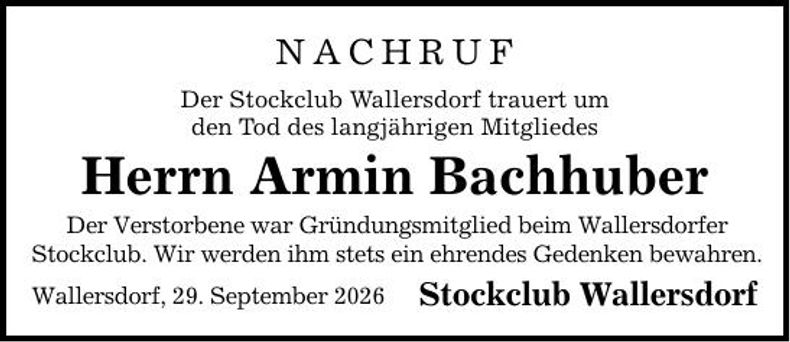 Traueranzeige Armin  Bachhuber