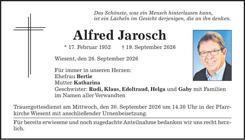 Traueranzeige Alfred Jarosch