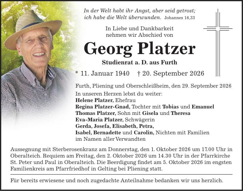 Traueranzeige Georg Platzer