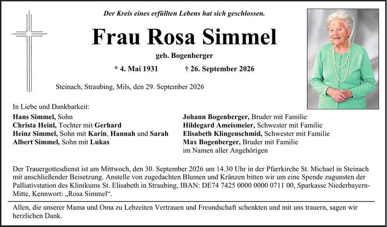 Traueranzeige Rosa Simmel