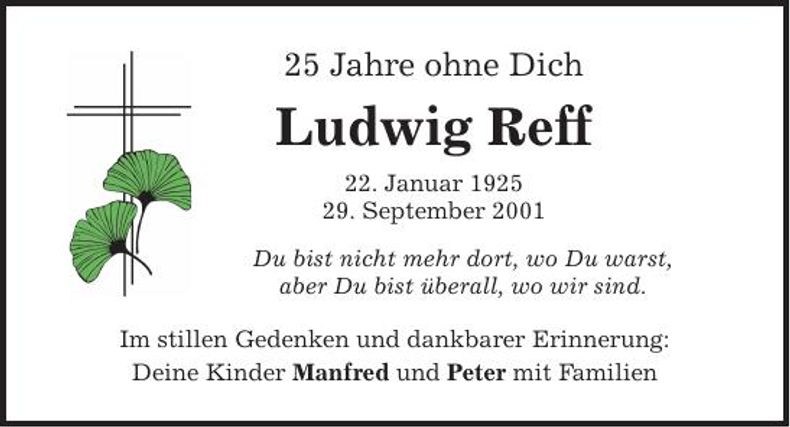 Traueranzeige Ludwig Reff