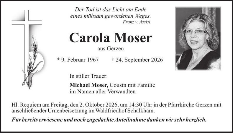 Traueranzeige Carola Moser
