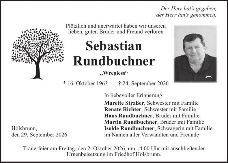 Traueranzeige Sebastian Rundbuchner