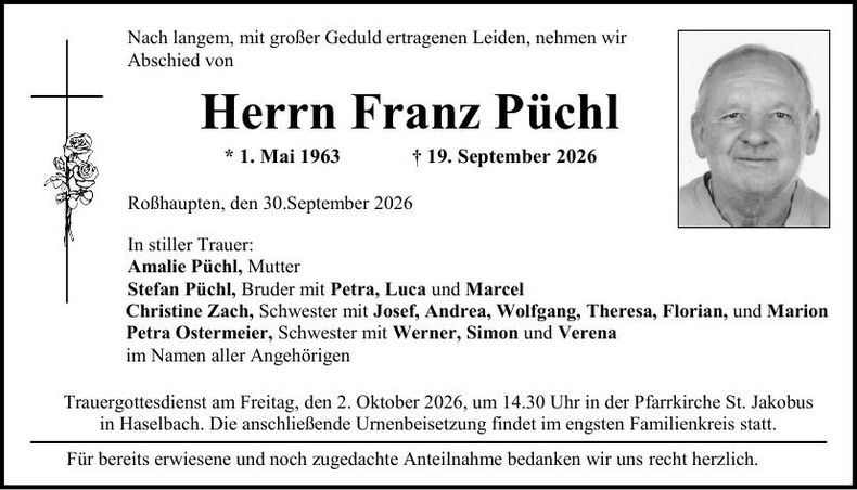 Traueranzeige Franz Püchl