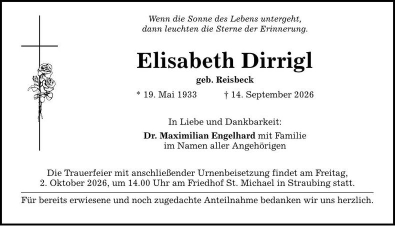 Traueranzeige Elisabeth  Dirrigl