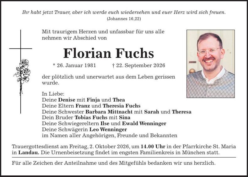 Traueranzeige Florian  Fuchs