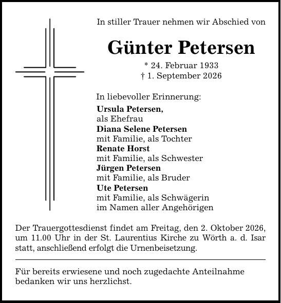Traueranzeige Günter Petersen