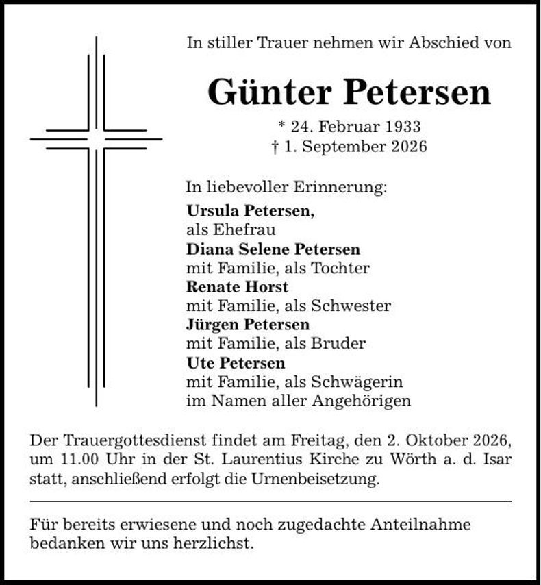 Traueranzeige Günter Petersen