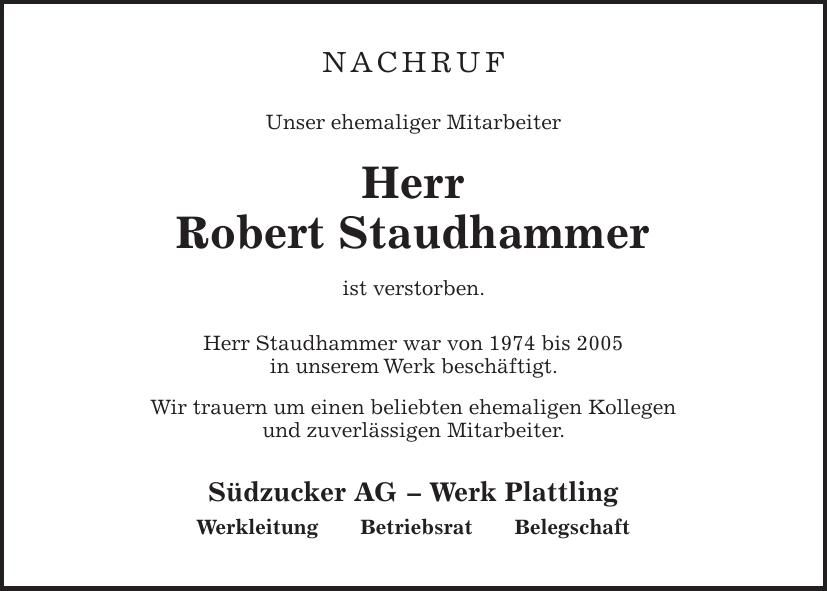Traueranzeige Robert Staudhammer