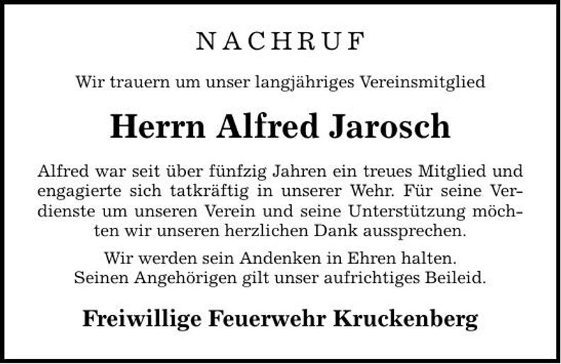 Traueranzeige Alfred Jarosch