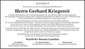 Traueranzeige Gerhard Kriegereit