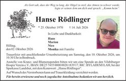 Traueranzeige Hanse Rödlinger