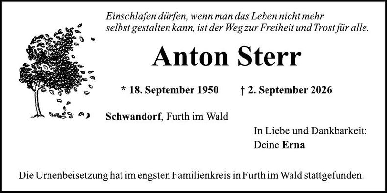 Traueranzeige Sterr Anton 