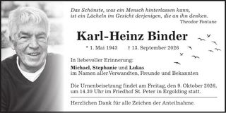 Traueranzeige Karl-Heinz Binder