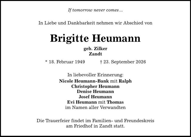 Traueranzeige Brigitte Heumann
